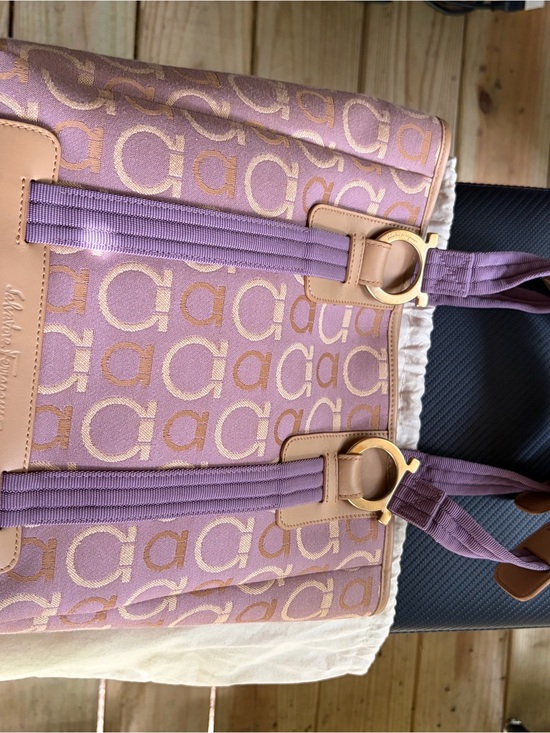 Salvatore Ferragamo Handbags - Rare Salvatore Ferragamo Lilac and Tan Gancini Logo Tote